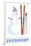 Stratton Mountain, Vermont, Snowman with Skis-Lantern Press-Framed Art Print