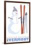 Stratton Mountain, Vermont, Snowman with Skis-Lantern Press-Framed Art Print