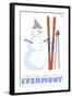 Stratton Mountain, Vermont, Snowman with Skis-Lantern Press-Framed Art Print