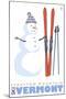 Stratton Mountain, Vermont, Snowman with Skis-Lantern Press-Mounted Art Print