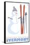 Stratton Mountain, Vermont, Snowman with Skis-Lantern Press-Framed Stretched Canvas