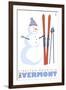 Stratton Mountain, Vermont, Snowman with Skis-Lantern Press-Framed Art Print