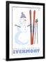 Stratton Mountain, Vermont, Snowman with Skis-Lantern Press-Framed Art Print