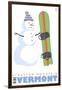 Stratton Mountain, Vermont, Snowman with Snowboard-Lantern Press-Framed Art Print