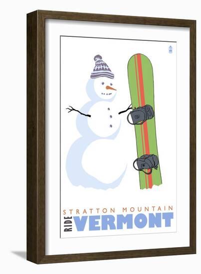 Stratton Mountain, Vermont, Snowman with Snowboard-Lantern Press-Framed Art Print