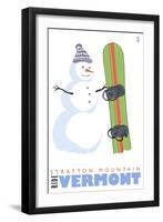 Stratton Mountain, Vermont, Snowman with Snowboard-Lantern Press-Framed Art Print