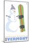 Stratton Mountain, Vermont, Snowman with Snowboard-Lantern Press-Mounted Art Print