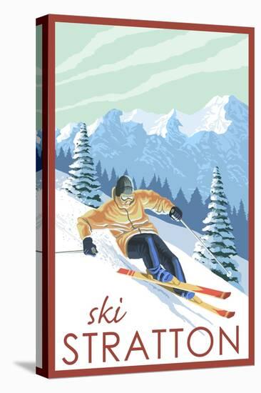 Stratton, Vermont - Downhill Skier Scene-Lantern Press-Stretched Canvas