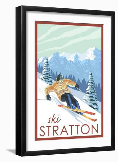 Stratton, Vermont - Downhill Skier Scene-Lantern Press-Framed Art Print