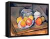 Straw-covered Vase, Sugar Bowl and Apples, 1890-93-Paul Cézanne-Framed Stretched Canvas