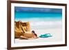 Straw Hat, Bag, Sun Glasses and Flip Flops on a Tropical Beach-BlueOrange Studio-Framed Photographic Print