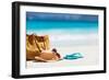 Straw Hat, Bag, Sun Glasses and Flip Flops on a Tropical Beach-BlueOrange Studio-Framed Photographic Print