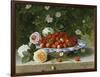 Strawberries in a Blue and White Buckelteller with Roses and Sweet Briar on a Ledge-William Hammer-Framed Giclee Print