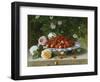 Strawberries in a Blue and White Buckelteller with Roses and Sweet Briar on a Ledge-William Hammer-Framed Premium Giclee Print