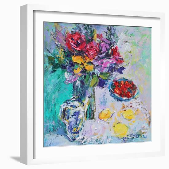 Strawberries with Flowers-Sylvia Paul-Framed Giclee Print