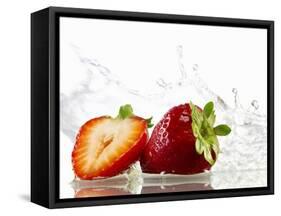 Strawberries with Splashing Water-Michael L?ffler-Framed Stretched Canvas