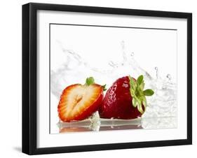 Strawberries with Splashing Water-Michael L?ffler-Framed Premium Photographic Print