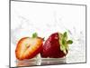 Strawberries with Splashing Water-Michael L?ffler-Mounted Premium Photographic Print