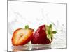 Strawberries with Splashing Water-Michael L?ffler-Mounted Photographic Print