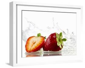 Strawberries with Splashing Water-Michael L?ffler-Framed Photographic Print