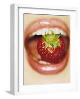 Strawberry Between Teeth-Cristina-Framed Photographic Print
