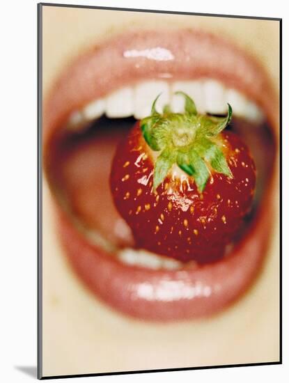 Strawberry Between Teeth-Cristina-Mounted Photographic Print