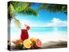 Strawberry Cocktail and Tropical Fruit on the Beach-Iakov Kalinin-Stretched Canvas
