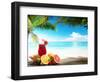 Strawberry Cocktail and Tropical Fruit on the Beach-Iakov Kalinin-Framed Photographic Print