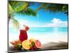 Strawberry Cocktail and Tropical Fruit on the Beach-Iakov Kalinin-Mounted Photographic Print