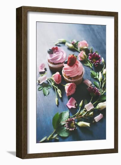 Strawberry Cupcakes with Flowers-Dina Belenko-Framed Photographic Print