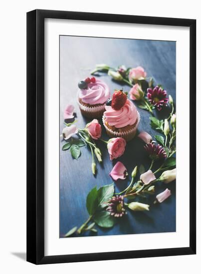 Strawberry Cupcakes with Flowers-Dina Belenko-Framed Photographic Print