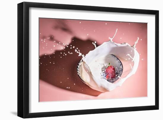 Strawberry fall into the milk trap-Grace Qian Guo-Framed Photographic Print