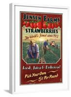 Strawberry Farm - Vintage Sign-Lantern Press-Framed Art Print