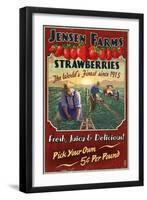 Strawberry Farm - Vintage Sign-Lantern Press-Framed Art Print
