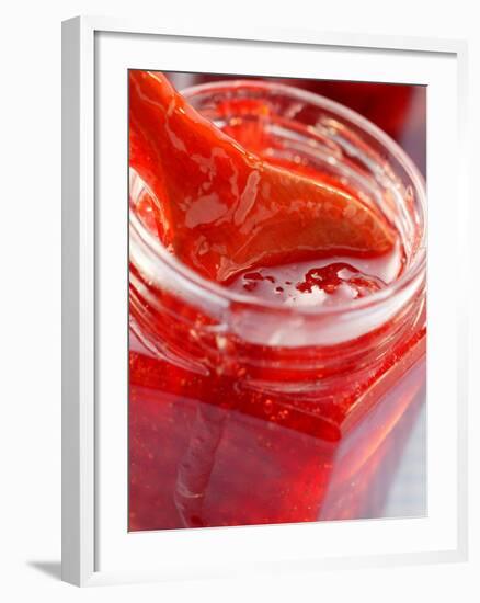 Strawberry Jam in Jar with Wooden Spoon-null-Framed Photographic Print