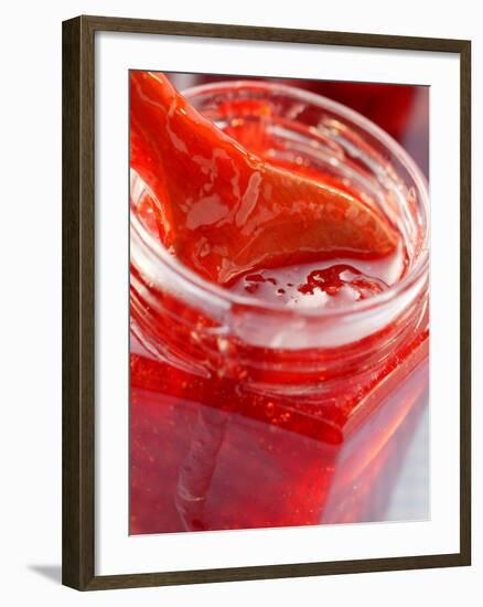 Strawberry Jam in Jar with Wooden Spoon-null-Framed Photographic Print