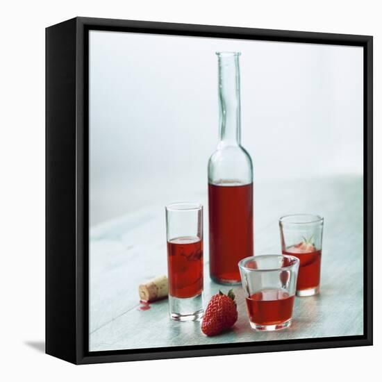 Strawberry Liqueur in Bottle and Three Different Glasses-Michael Paul-Framed Stretched Canvas