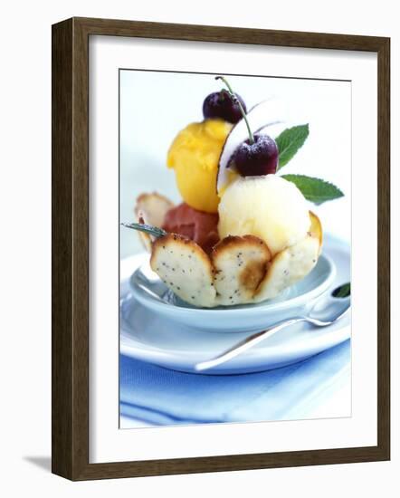 Strawberry, Mango and Lemon Sorbet in a Pastry Shell-Alena Hrbkova-Framed Photographic Print