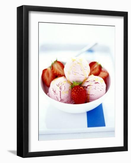 Strawberry Yoghurt Ice Cream with Honey Sauce-Antje Plewinski-Framed Photographic Print