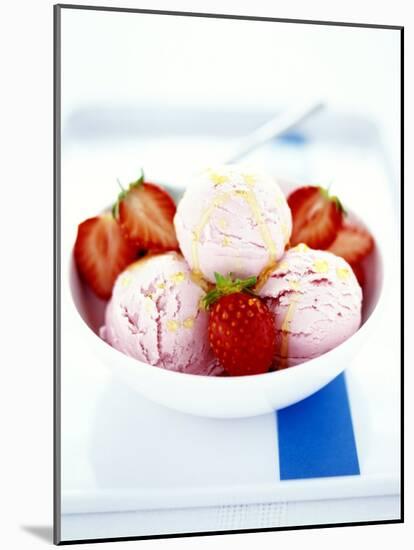 Strawberry Yoghurt Ice Cream with Honey Sauce-Antje Plewinski-Mounted Photographic Print