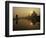 Stray Dog on a Sand Bank of the Yamuna River as the Sun is Seen Rising over the Taj Mahal in India-null-Framed Photographic Print