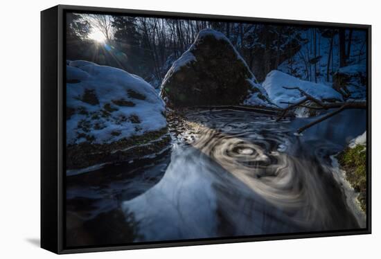 Stream Course in the Winter Wood, Triebtal, Vogtland, Saxony, Germany-Falk Hermann-Framed Stretched Canvas