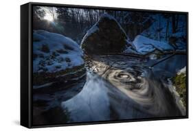 Stream Course in the Winter Wood, Triebtal, Vogtland, Saxony, Germany-Falk Hermann-Framed Stretched Canvas