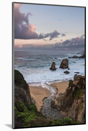 Stream flowing into the Pacific Ocean at Soberanes Point with the coastline in view-Sheila Haddad-Mounted Photographic Print