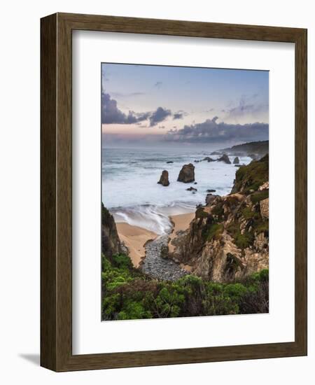 Stream flowing into the Pacific Ocean at Soberanes Point with the coastline in view-Sheila Haddad-Framed Photographic Print