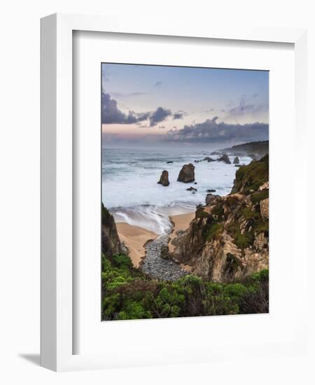 Stream flowing into the Pacific Ocean at Soberanes Point with the coastline in view-Sheila Haddad-Framed Photographic Print