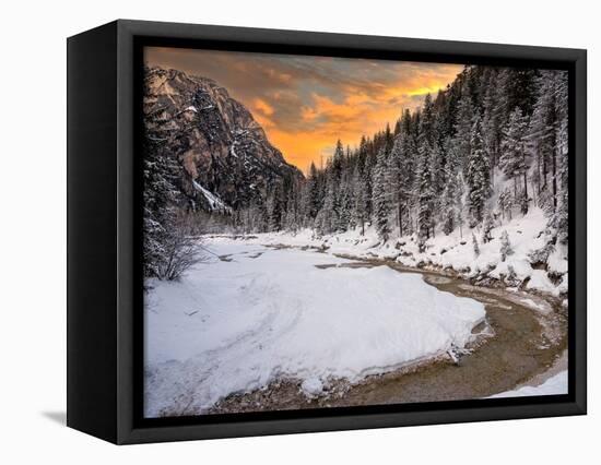 Stream in the snow-Marco Carmassi-Framed Stretched Canvas