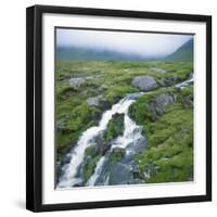 Stream Rushing over Rocks in a Wet Misty Environment, Estoroy Island, Faroe Islands, Denmark-David Lomax-Framed Photographic Print