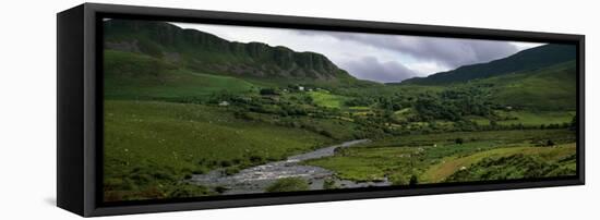 Stream Through Lush Mountain Landscape, Distant Cottages, Ireland-null-Framed Stretched Canvas