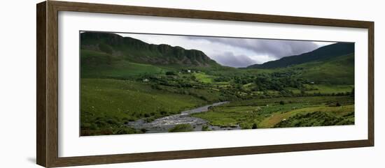 Stream Through Lush Mountain Landscape, Distant Cottages, Ireland-null-Framed Photographic Print